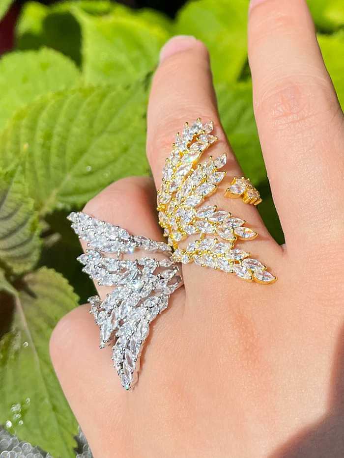 Brass Cubic Zirconia Wing Luxury Band Ring