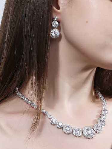 Brass Cubic Zirconia Luxury Round Earring and Necklace Set