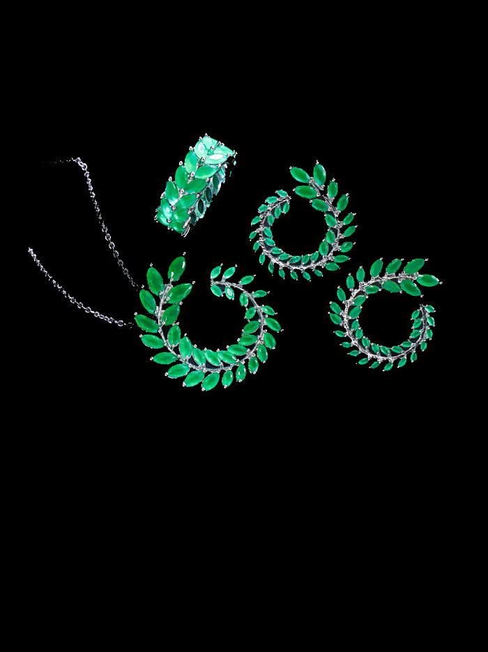 Messing Cubic Zirkonia Luxury Leaf Ohrring und Halskette Set