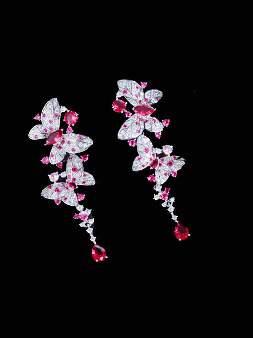 Brass Cubic Zirconia Flower Luxury Drop Earring
