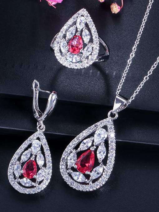Drop Brass Cubic Zirconia Luxury Water Earring and Necklace Set