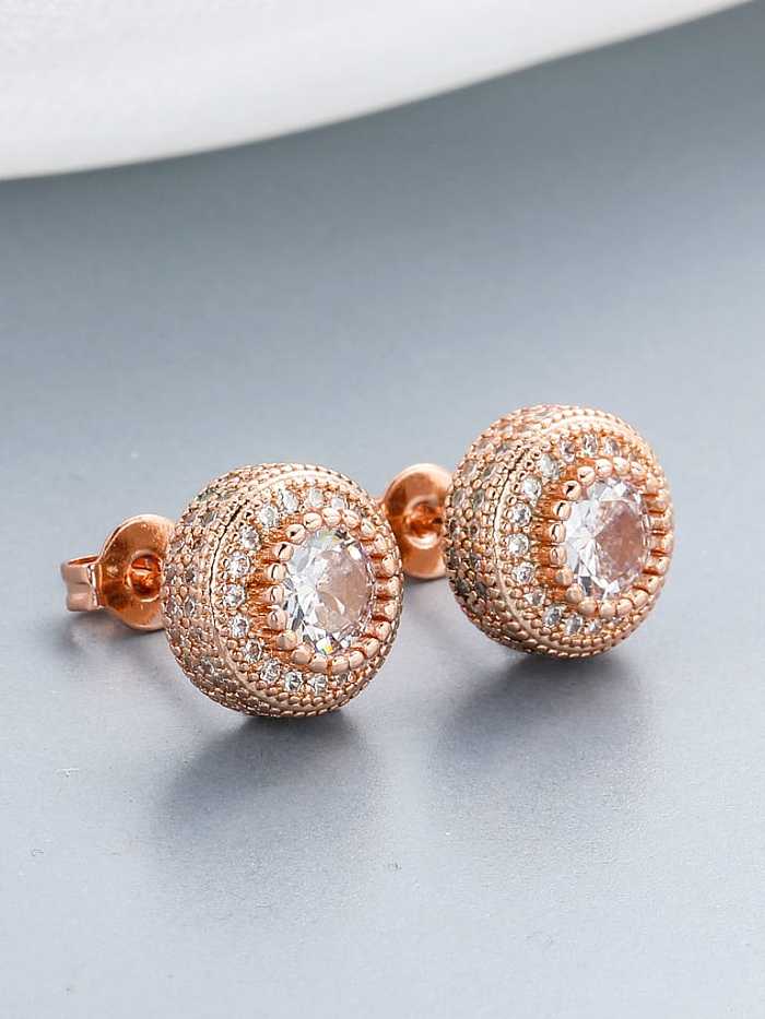 Brass Cubic Zirconia Round Dainty Stud Earring