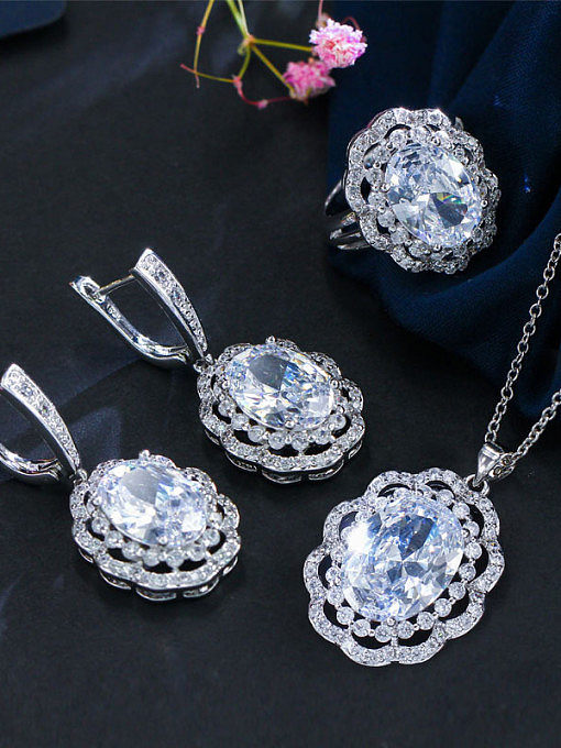 Copper inlaid AAA Zircon Earrings Necklace 3 piece jewelry set