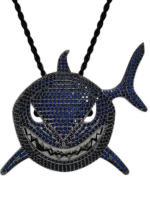 Brass Cubic Zirconia Black shark Hip Hop Necklace