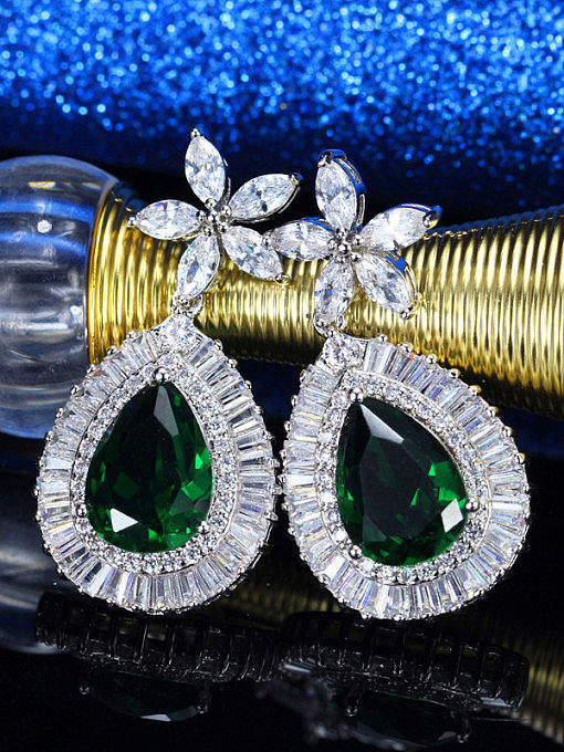 Platinum Plated AAA Zircons Drop Cluster earring