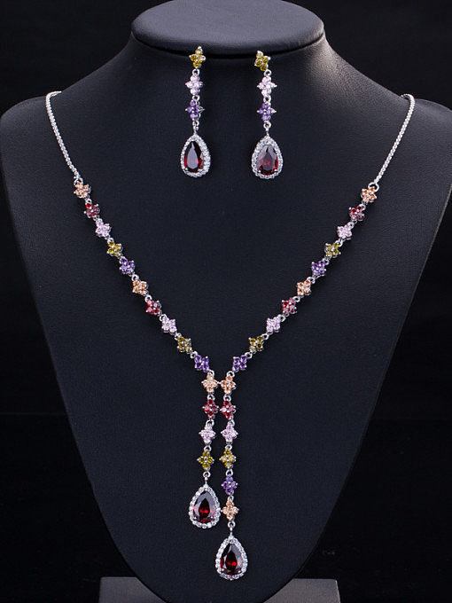 Conjunto de joias de duas peças com zircões coloridos gota d'água