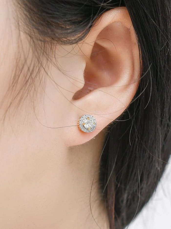 925 Sterling Silver Glass Stone Round Dainty Stud Earring