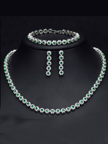Conjunto de joyería de 3 piezas de pulsera de pendientes de collar redondo de circón de alta calidad de brillo de lujo