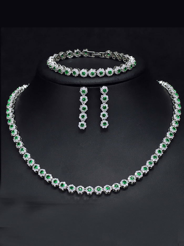 Luxus-Glanz-Qualitäts-Zirkon-runde Halsketten-Ohrring-Armband 3-teiliges Schmuckset