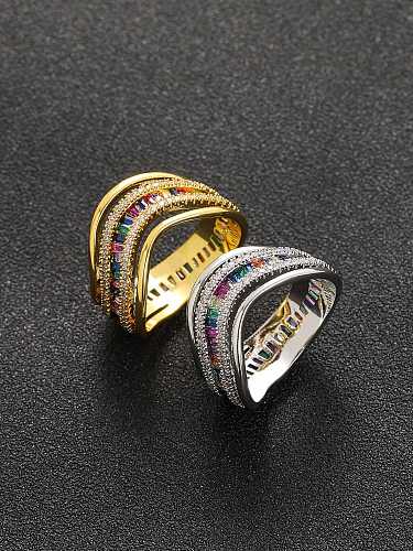 Stapelbarer Ring aus Messing mit Zirkonia und geometrischem Hip-Hop