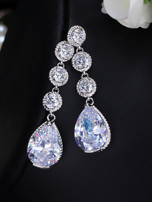 Water Drop AAA Zircons White and Gold Plated Drop Earrings