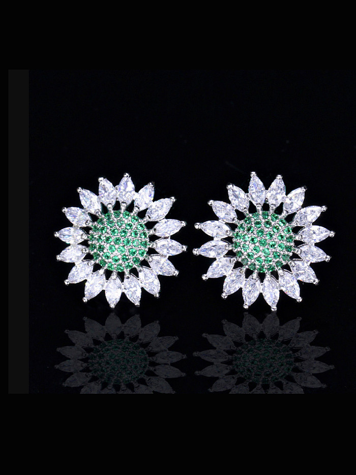 Copper inlaid AAA zircon sunflower stud earring