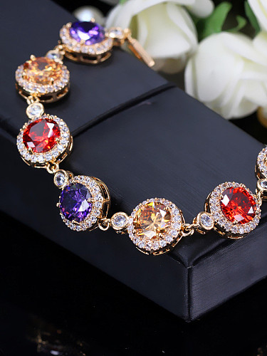 Colorful AAA Zircons Sweetly Gold Plated Women Bracelet