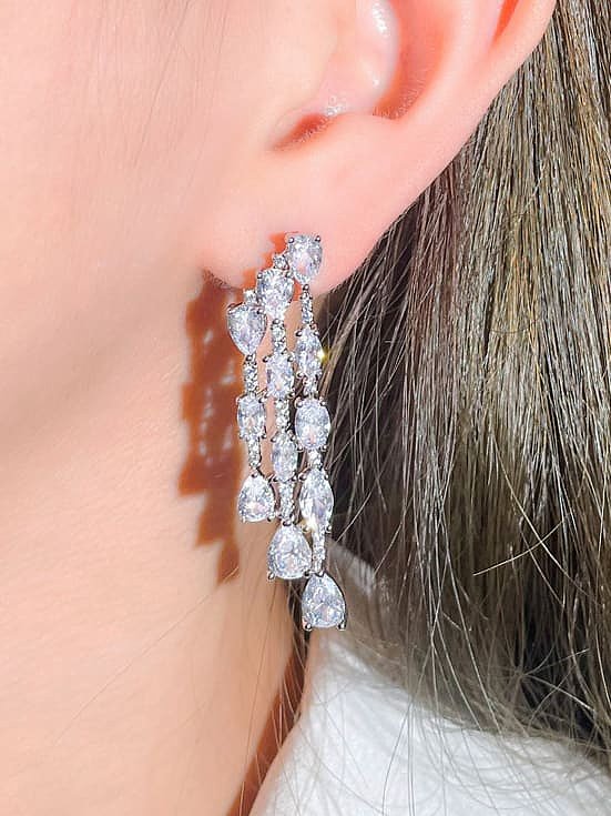 Brass Cubic Zirconia Water Drop Pendant Luxury Cluster Earring