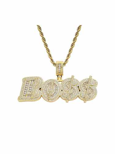 Brass Cubic Zirconia Letter Hip Hop Necklace