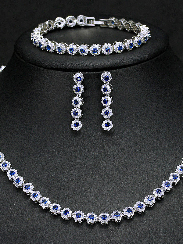 Luxe Shine haute qualité Zircon rond collier boucles d'oreilles bracelet 3 pièces ensemble de bijoux