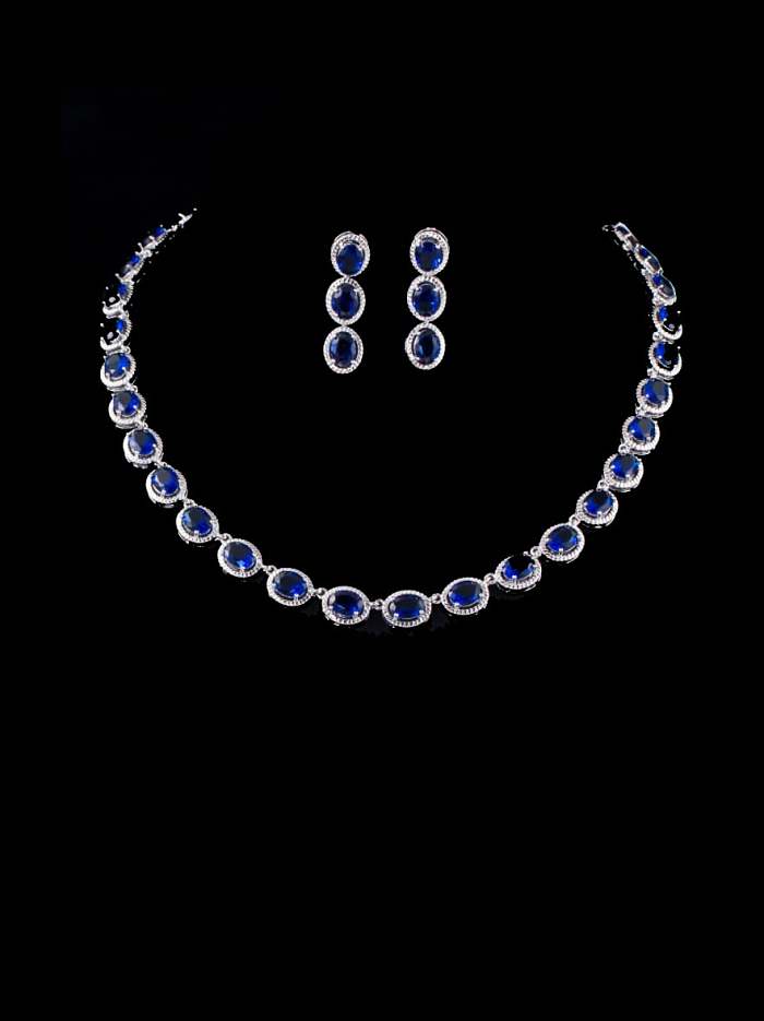 Conjunto de colar e brinco geométrico luxuoso de zircônia cúbica de latão