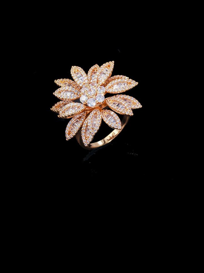 Anéis de cobre com zircônia cúbica flor da moda declaração de tamanho livre