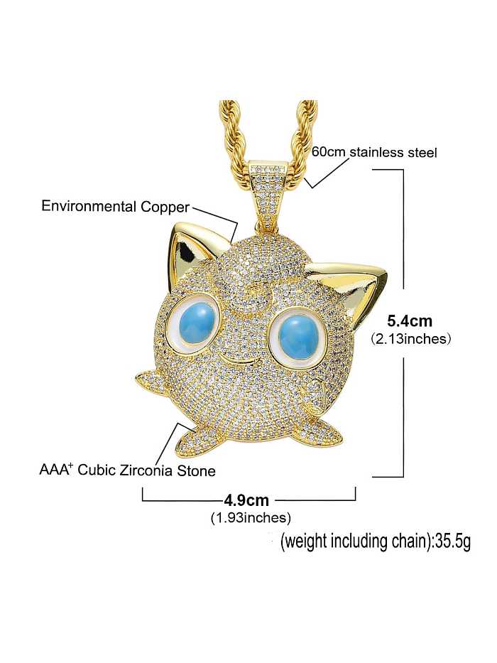 Brass Cubic Zirconia Pokemon Hip Hop Necklace