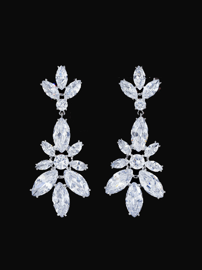 Brass Cubic Zirconia Flower Luxury Cluster Earring