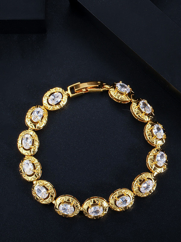 Copper With Gold Plated Delicate Oval Cubic Zirconia Bracelets