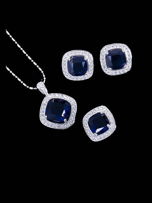 Brass Cubic Zirconia Minimalist Square Earring Ring and Necklace Set