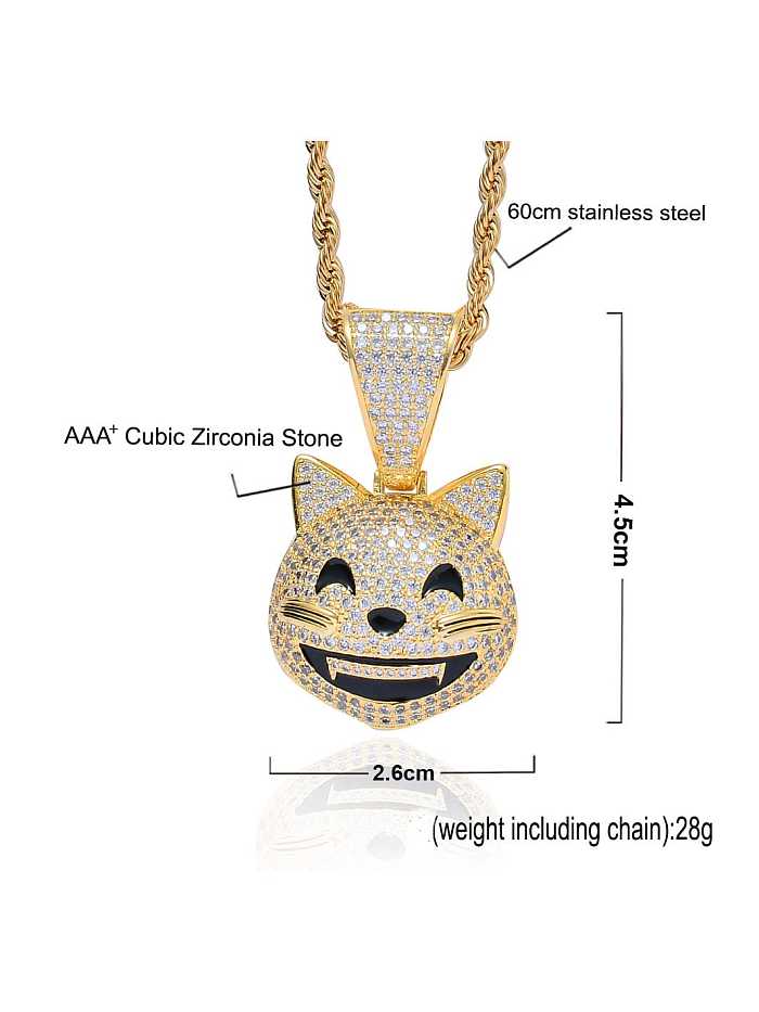 Brass Cubic Zirconia Cat Hip Hop Necklace