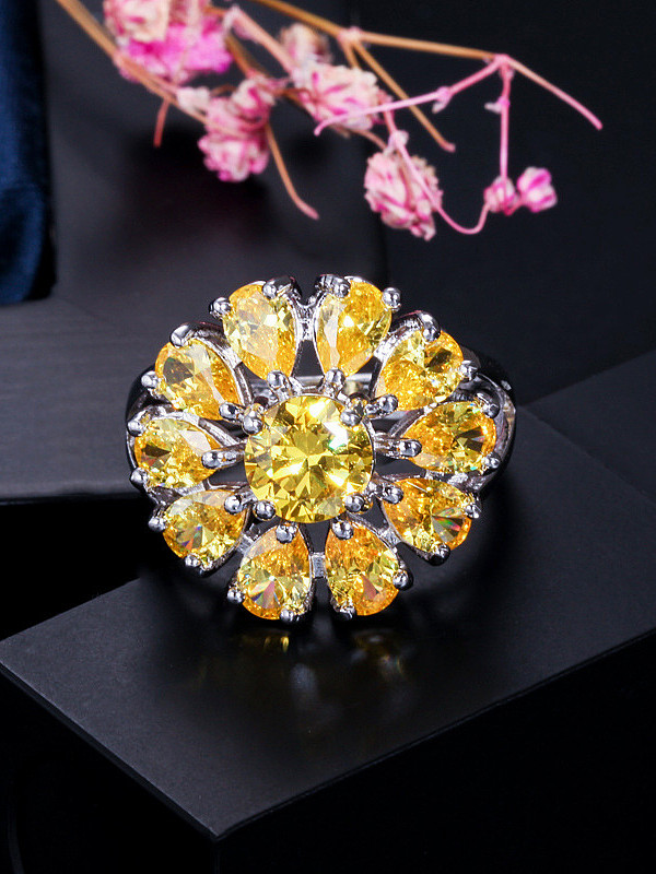 Copper With Cubic Zirconia Luxury Flower Wedding Multistone Free Size Rings