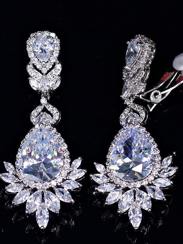 Brass Cubic Zirconia Flower Luxury Drop Earring