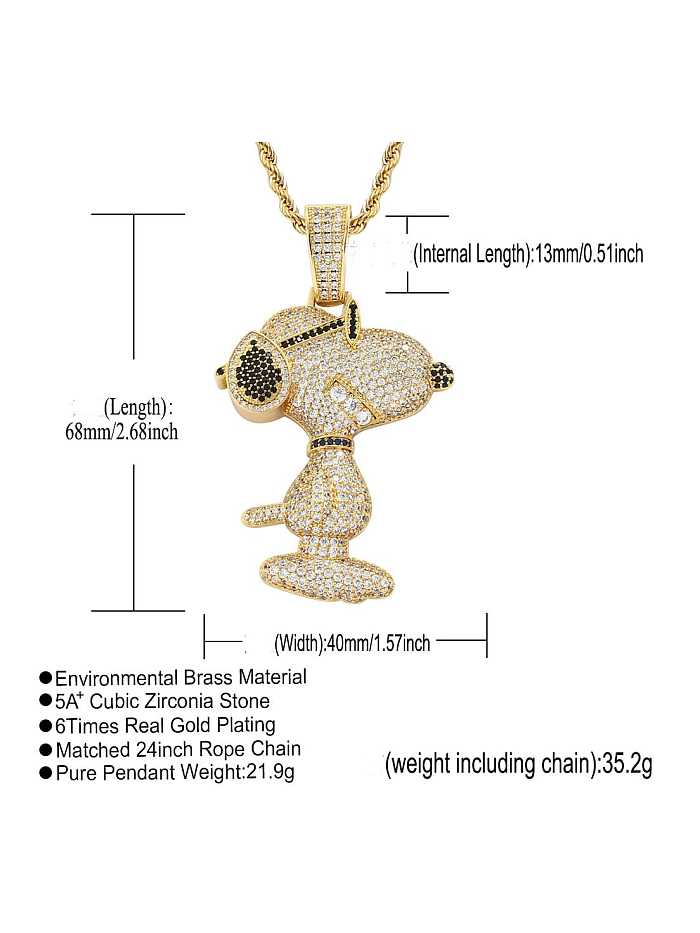 Brass Cubic Zirconia Dog Hip Hop Necklace