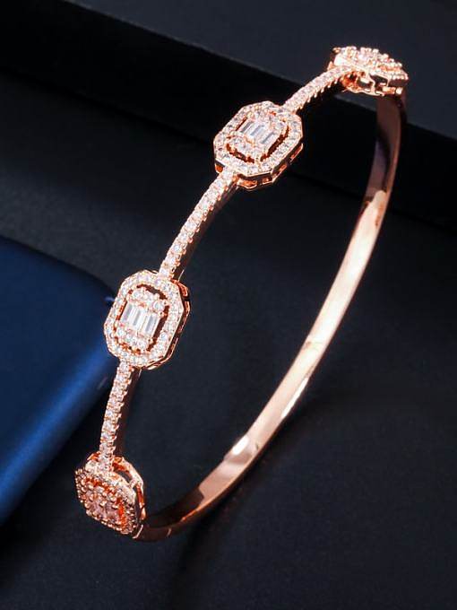 Copper Cubic Zirconia Geometric Luxury Band Bangle