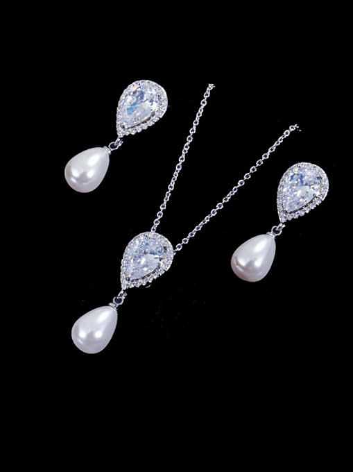 Brass Cubic Zirconia Dainty Water Drop Earring and Necklace Set