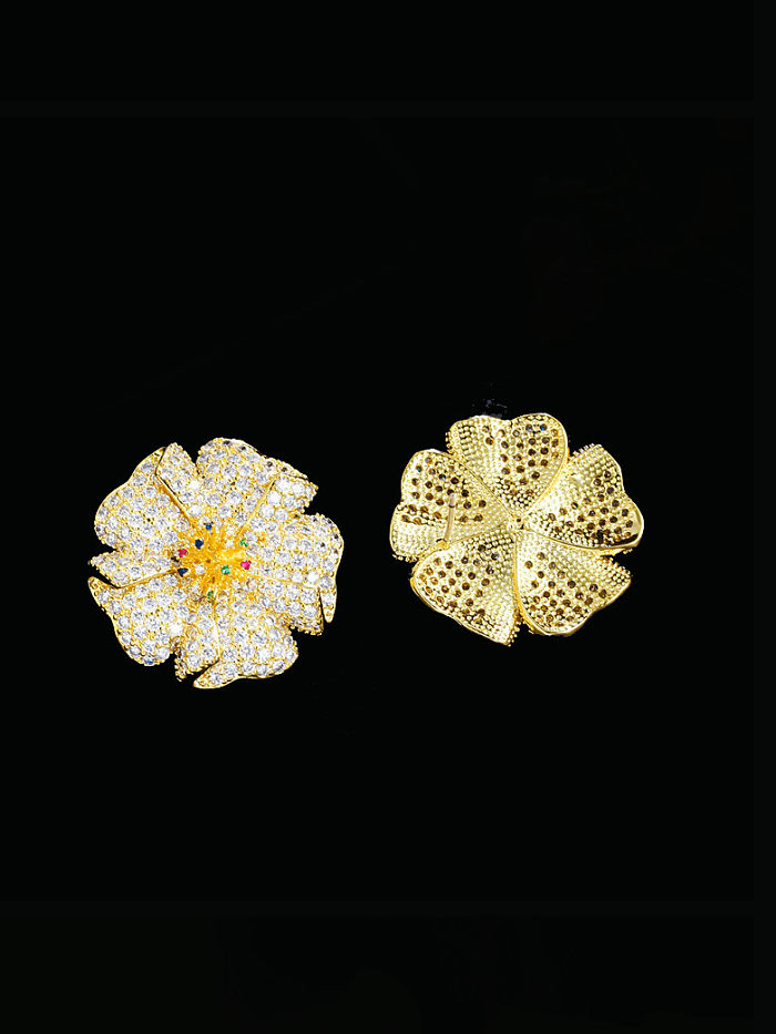 Boucles d'Oreilles de Luxe en Laiton Cubic Zirconia Fleur