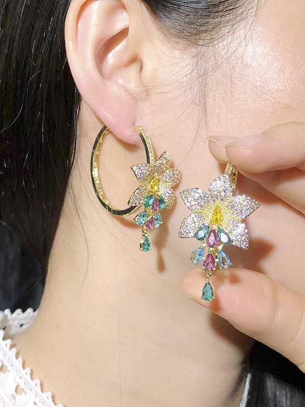 Brass Cubic Zirconia Flower Luxury Cluster Earring
