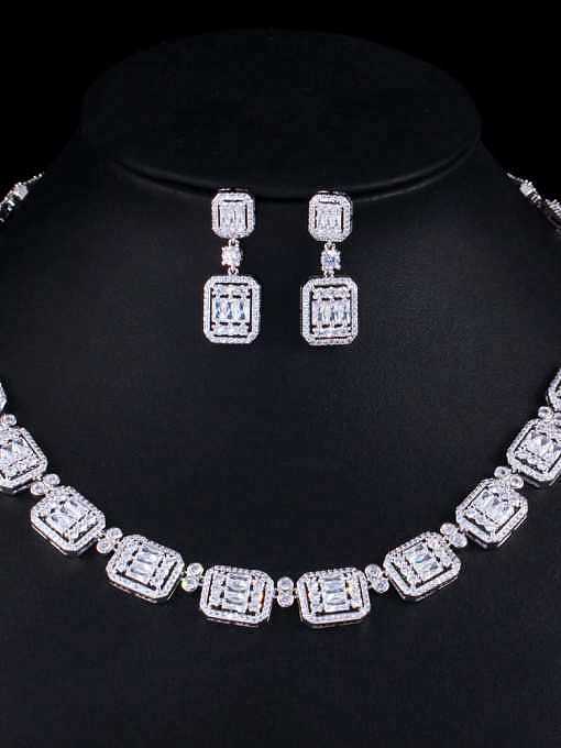 Brass Cubic Zirconia Luxury Geometric Earring and Necklace Set