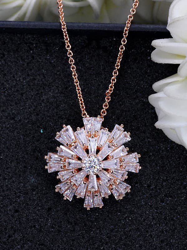 Brass Cubic Zirconia Flower Luxury Necklace