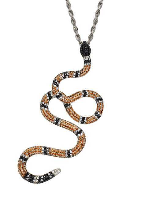 Brass Cubic Zirconia Snake Hip Hop Necklace