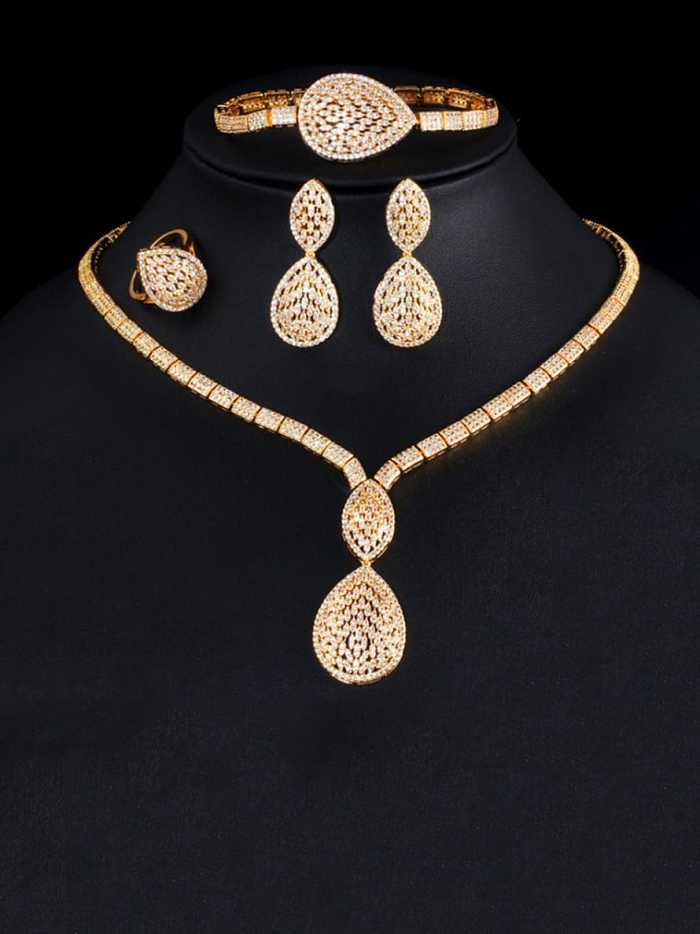 Conjunto de colar e pulseira de anel de luxo com zircônia cúbica de cobre e gota de água