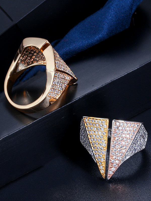 Copper With Cubic Zirconia Luxury Two Triangle Band Rings