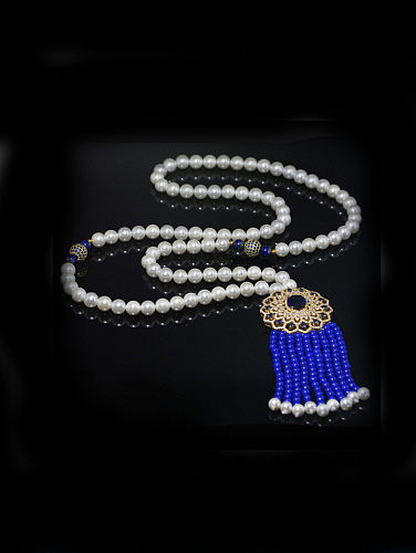 Natürliche Perlen-Retro-Quasten-Pullover-Halskette