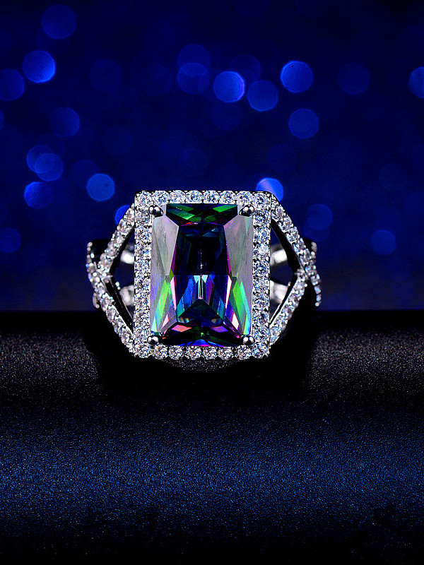 Colorful Rectangle Zircon Statement Ring