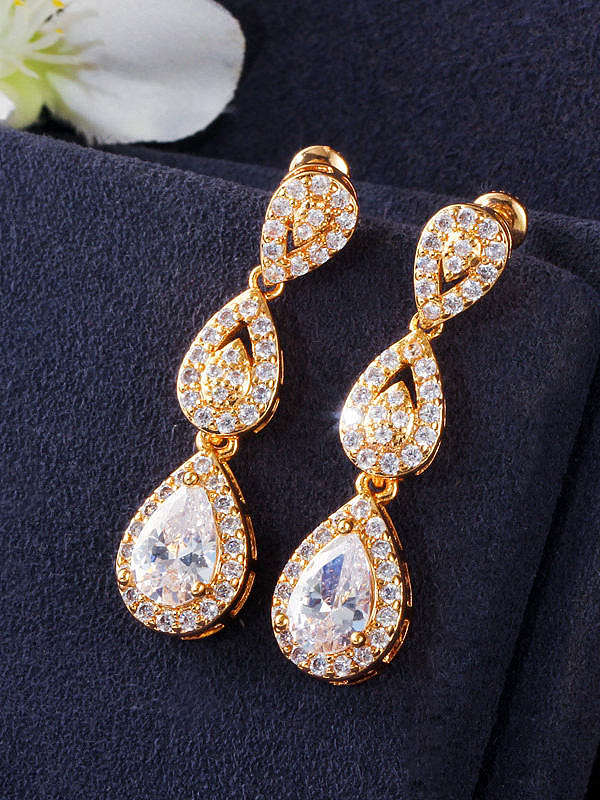Copper Cubic Zirconia Luxury Water Drop Earring and Necklace Set