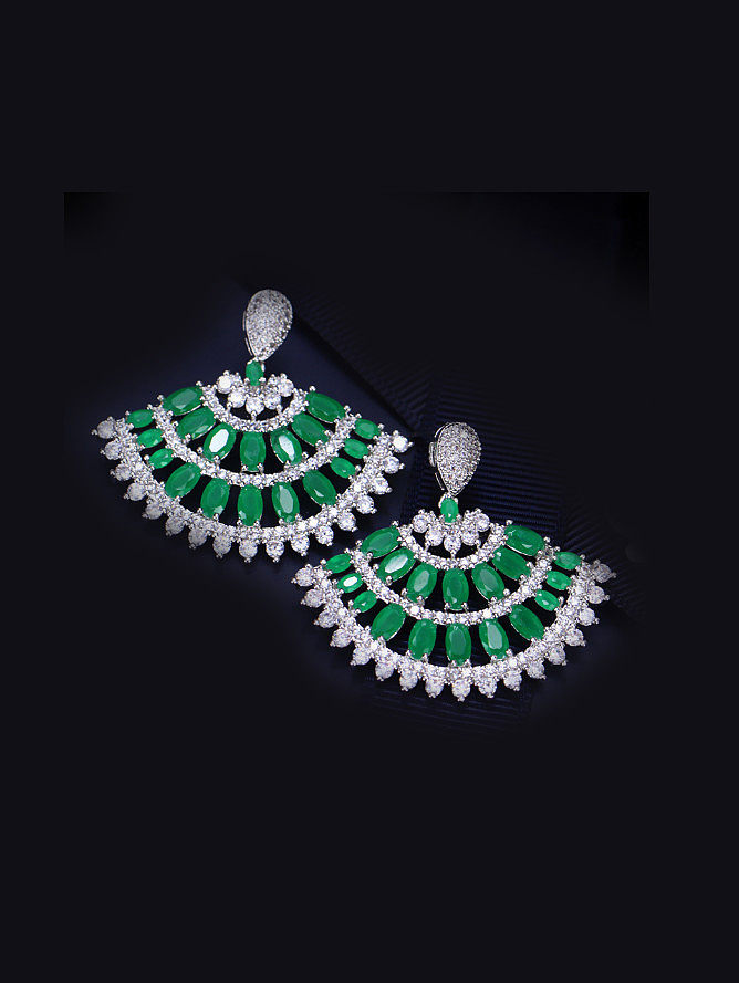 Fan-shape Zircons Chandelier earring