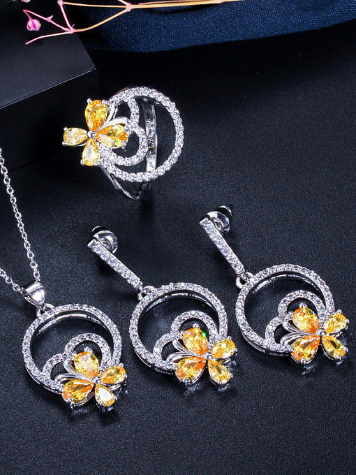 Copper With Cubic Zirconia Delicate Flower 3 Piece Jewelry Set