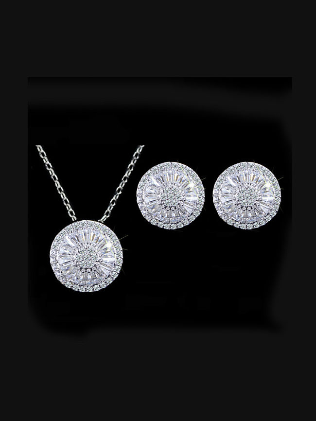 Round Zircon Earring Necklace Jewelry Set
