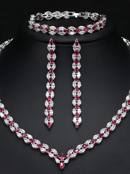 The Luxury Shine High Quality Zircon Necklace Earrings bracelet 3 Piece jewelry set