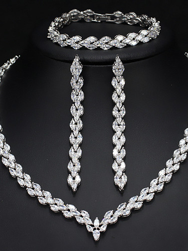 The Luxury Shine High Quality Zircon Necklace Earrings bracelet 3 Piece jewelry set
