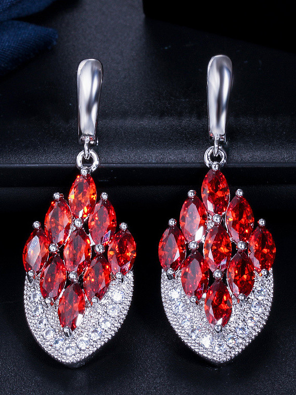 Copper With Platinum Plated Fashion Water Drop Cluster Earrings