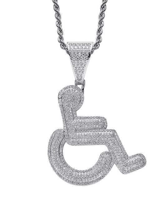 Brass Cubic Zirconia Wheelchair disabled Hip Hop Necklace