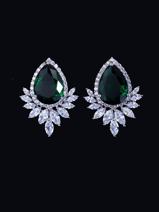 Brass Cubic Zirconia Water Drop Luxury Cluster Earring